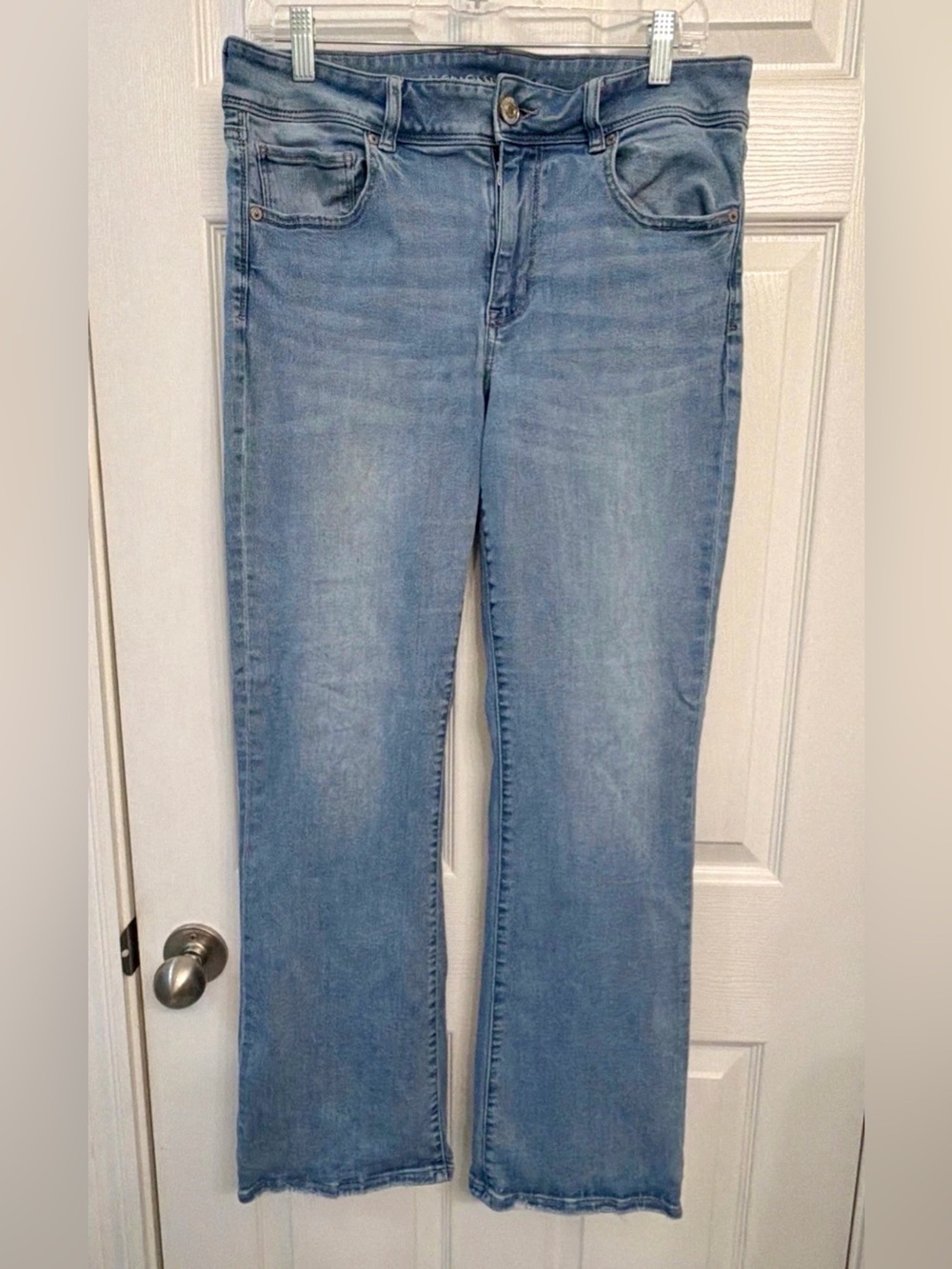 American Eagle Jeans Kick Boot Stretch Women's 14 Light Wash Denim Frayed Hems